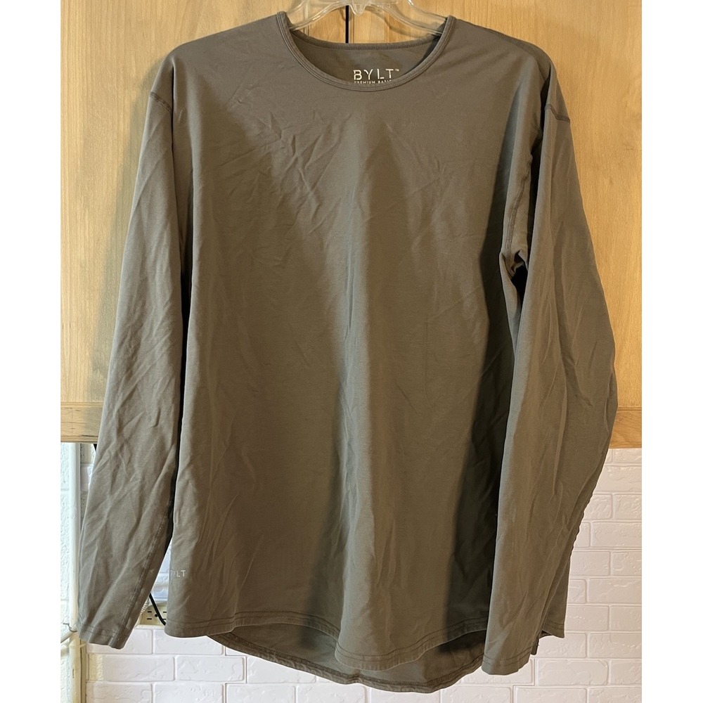 BYLT‎ Shirt Mens XXL Green Premium Basics Drop Cut L/S Performance LS Gym